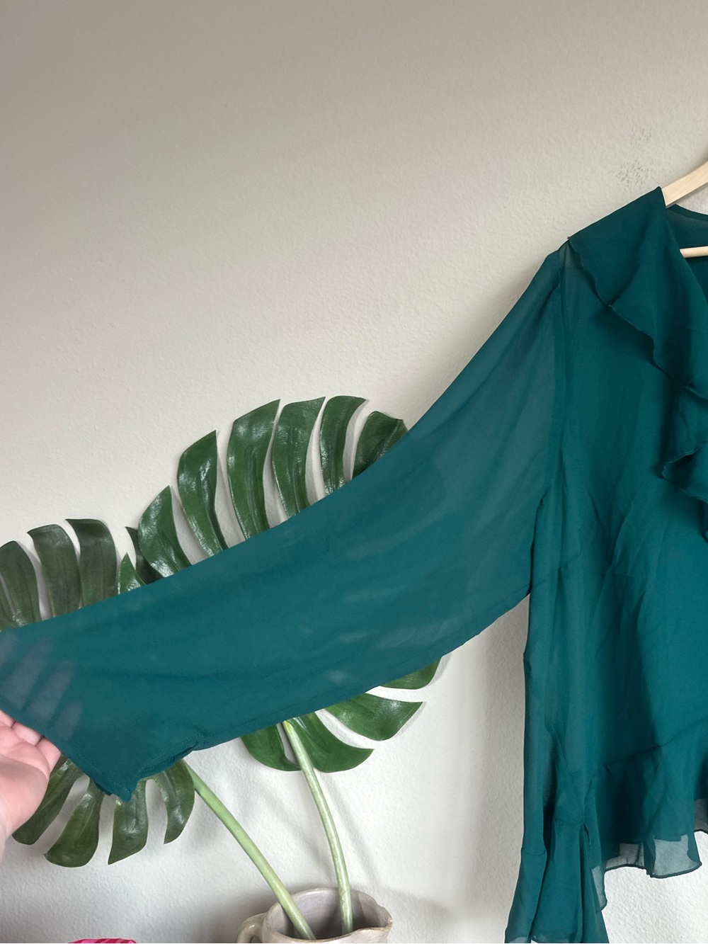NWT Eloquii Ruffle Sheer Green Blouse - Picture 7 of 11